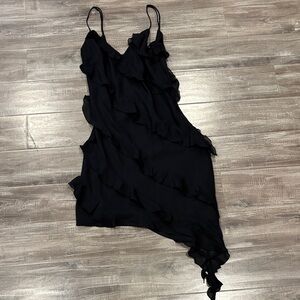 Abercrombie & Fitch Black Asymmetrical Ruffle Dress